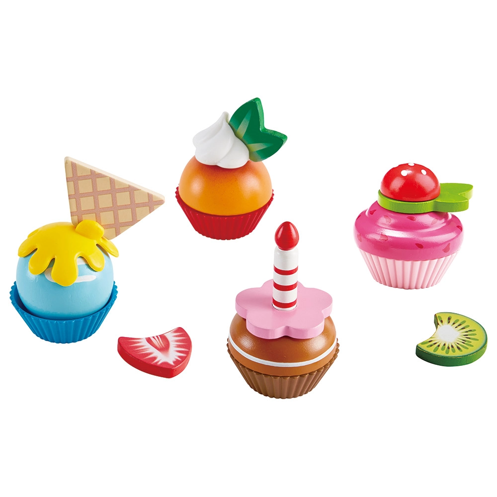 Hape Wooden Cupcake Playset with Toppings - 18pcs (BDM-E3157)