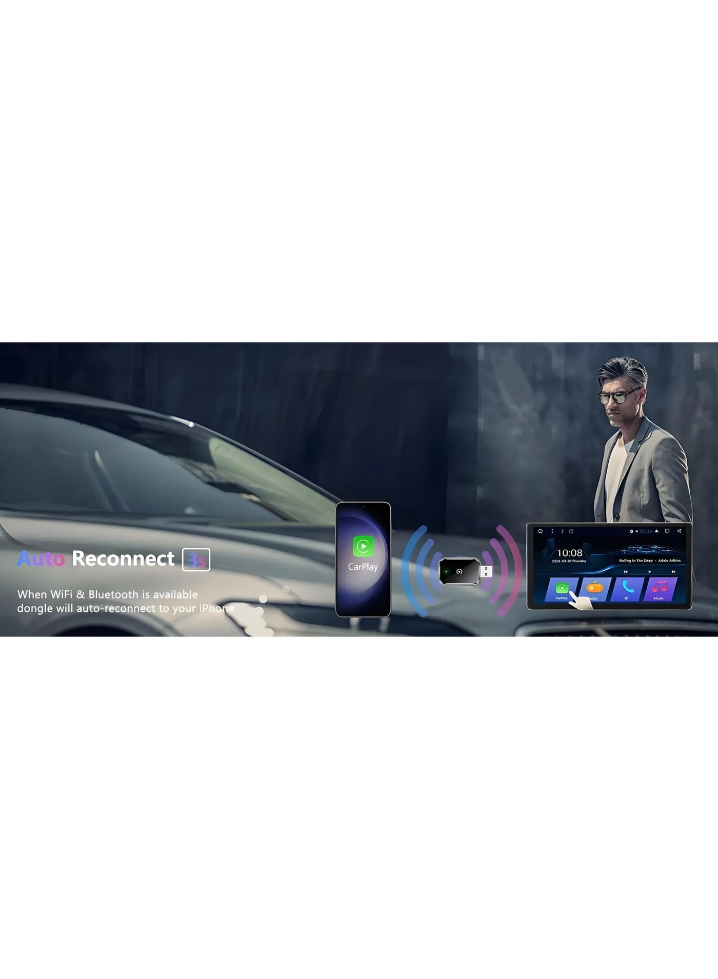 Wireless CarPlay Adapter - For iPhone Android USB & USB-C