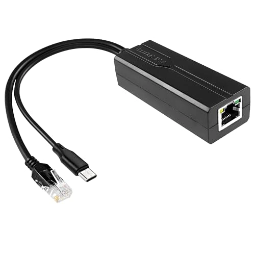 USB Type C PoE Splitter - 48-57V 5V 2.4A 12watts 1 RJ45 IEEE 802.3af 10/100Mbps