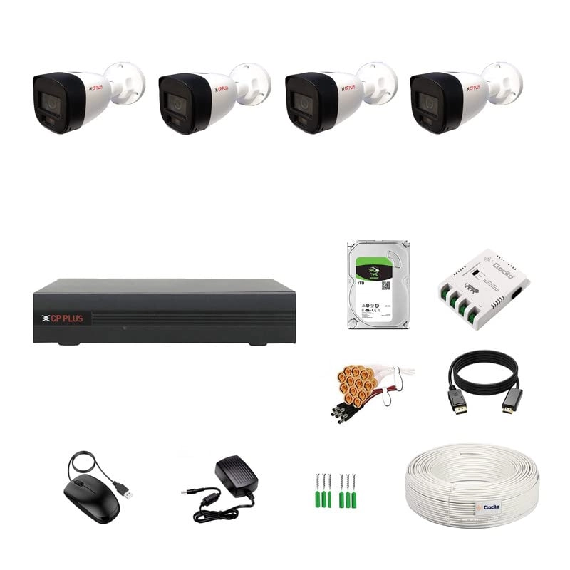 Aditya Infotech Ltd 4 Channel DVR + Bullet Camera - 2.4MP + HDD - 1TB + Copper Cable Roll + 4 CH Power Supply + BNC & DC Full Combo Kit