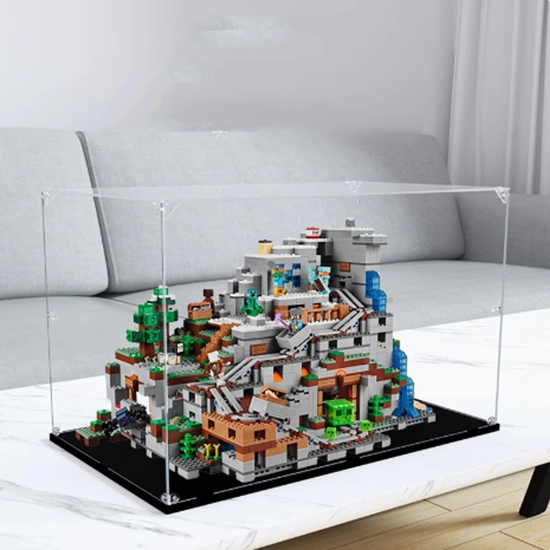 FEIRUBO Acrylic Display Box - Compatible with 21137 My World Cave 58 x 34 x 36 cm