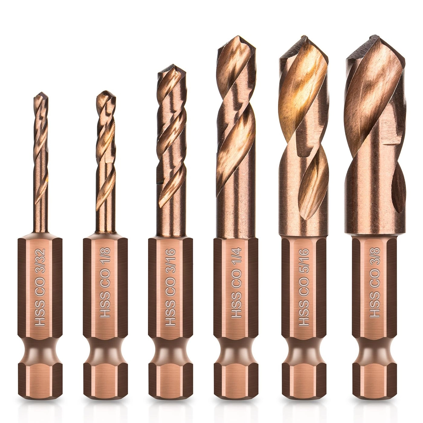 Matework M35 Cobalt Stubby Drill Bits - 6PCS Cobalt 3/32"-1/8"-3/16"-1/4"-5/16"-3/8"
