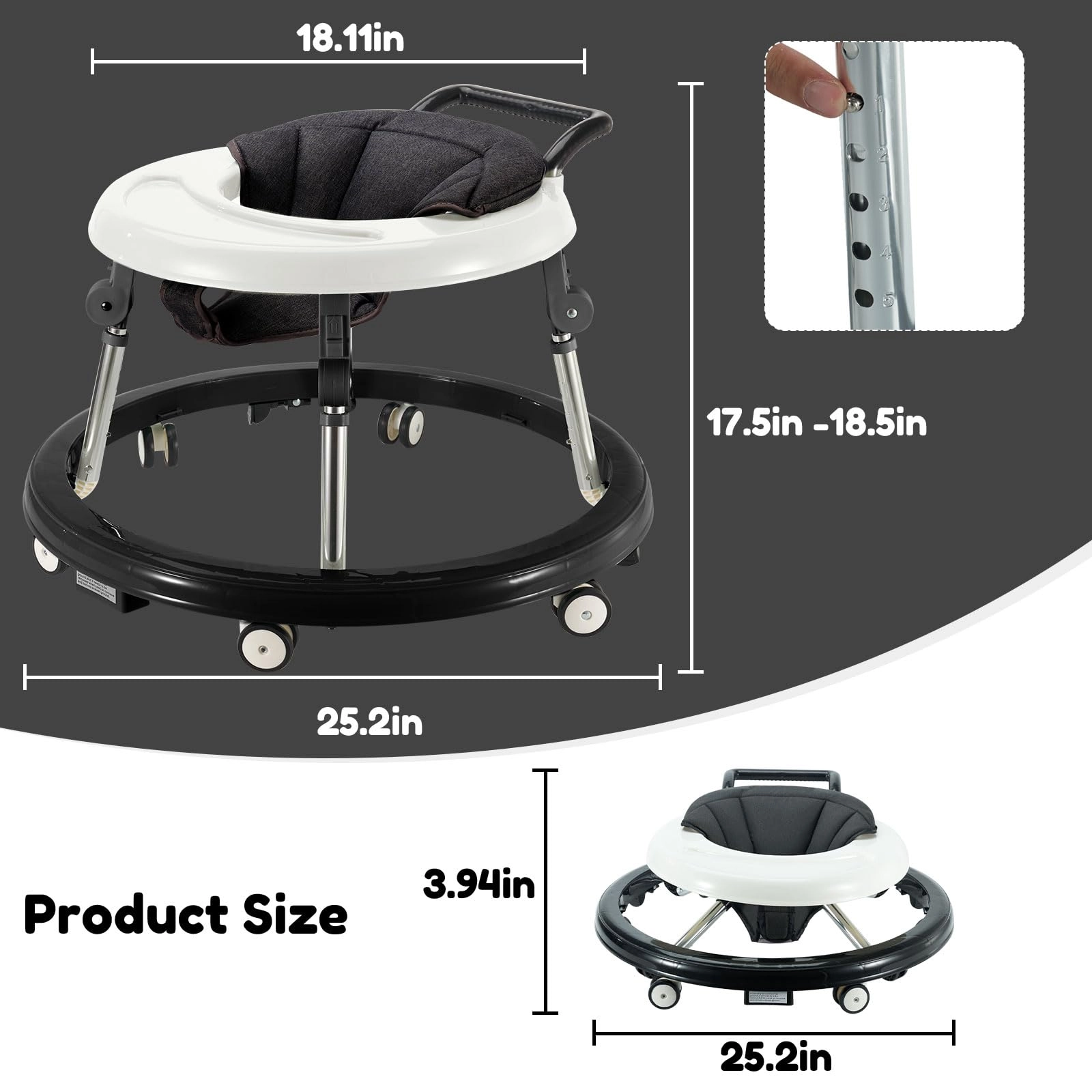 Baby Walker - Foldable 5-Position Height Adjustable