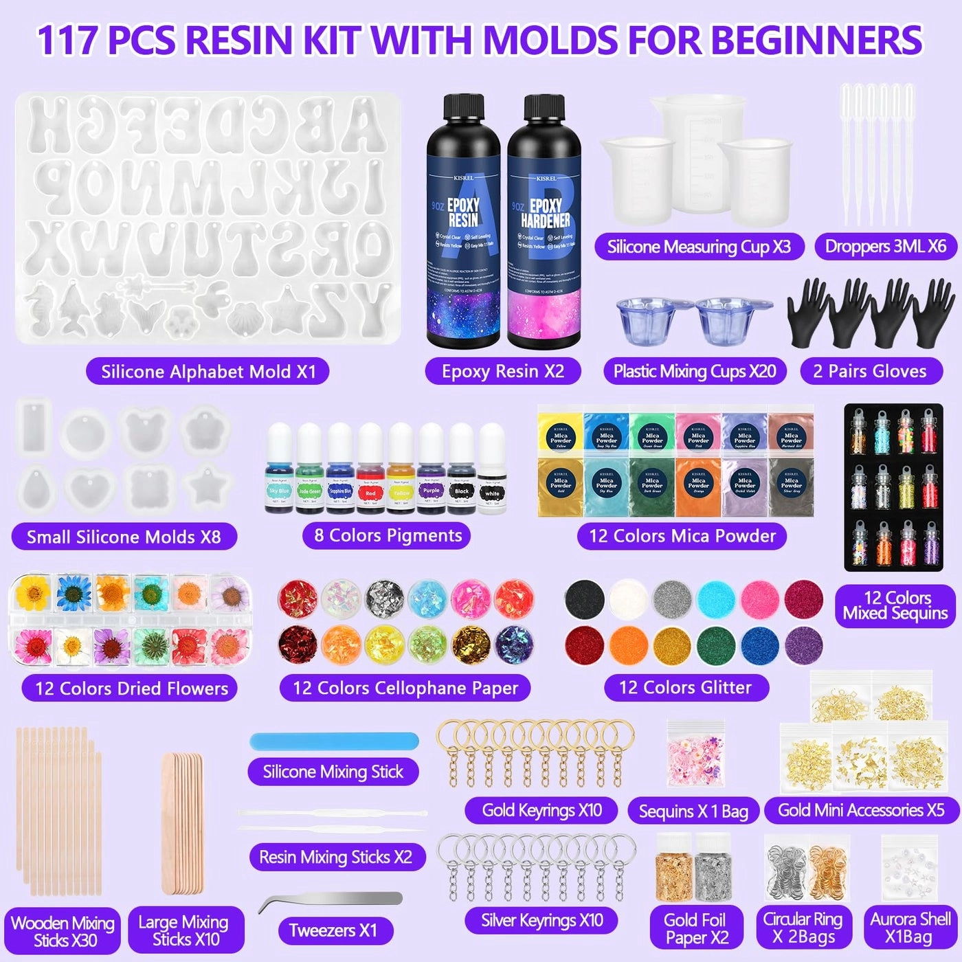 Epoxy Resin - 18oz Clear 2 Part + Silicone Alphabet Resin molds + Jewelry Making Kits