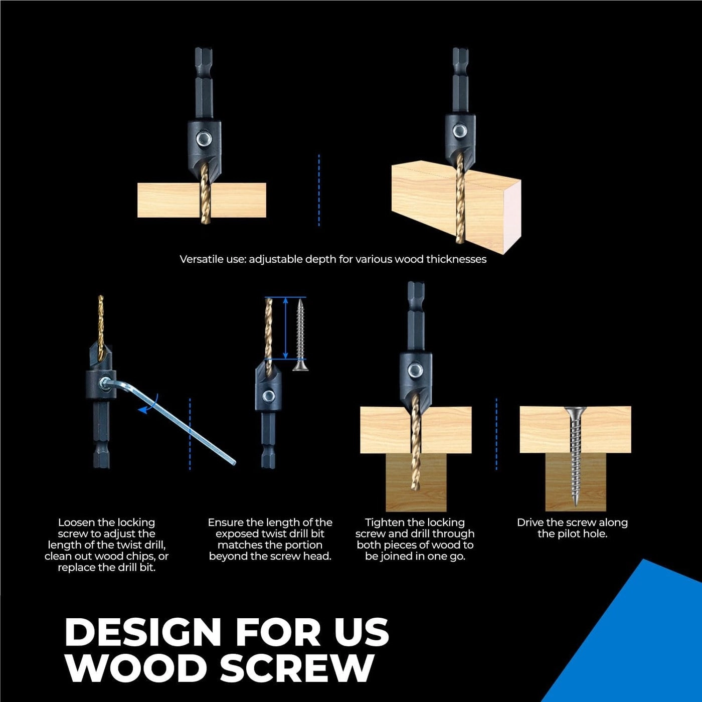 Countersink Drill Bit Set - High-Speed Steel 5Pcs #4, #6, #8, #10, #12
