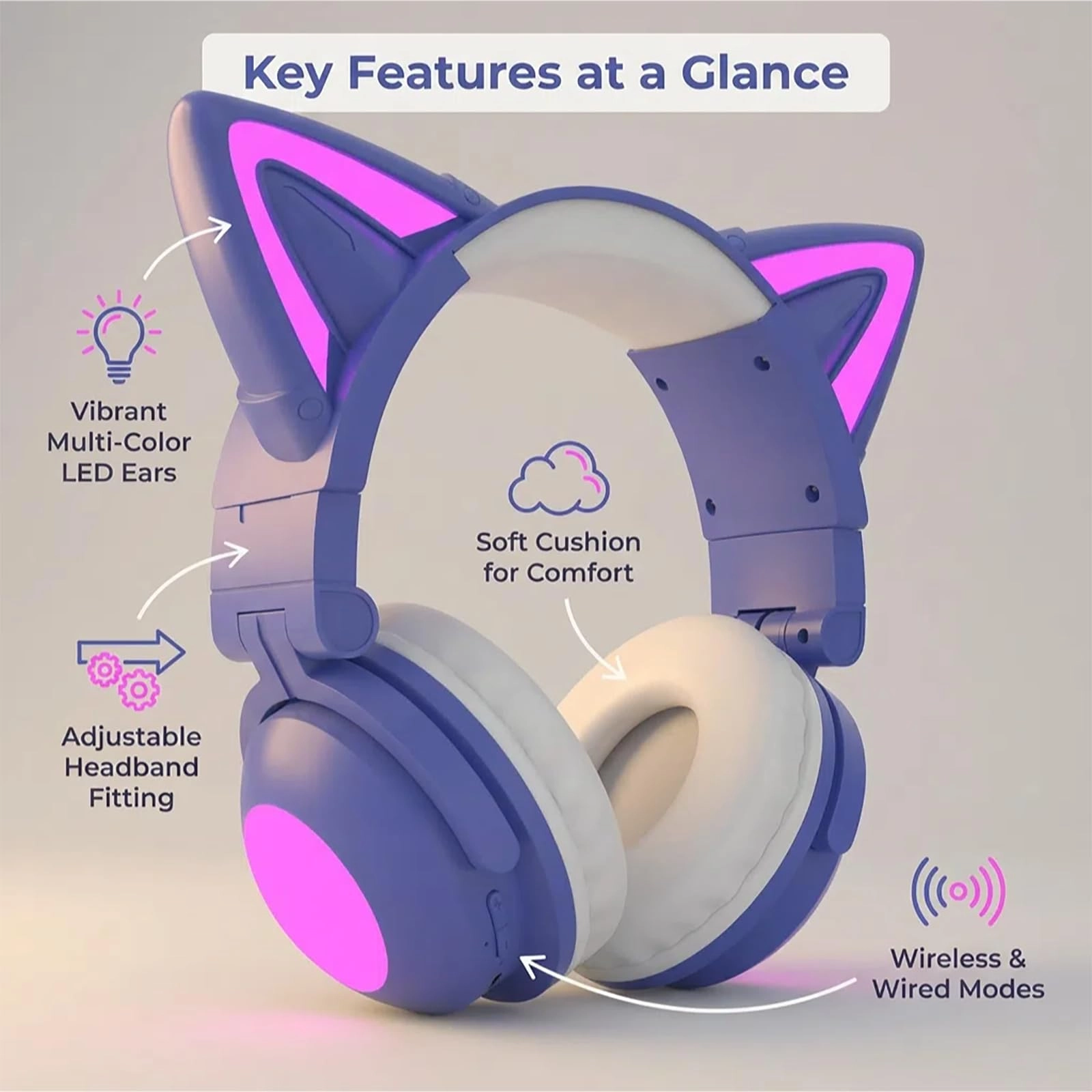 Cat Ear Bluetooth Headphones Wireless Headphone