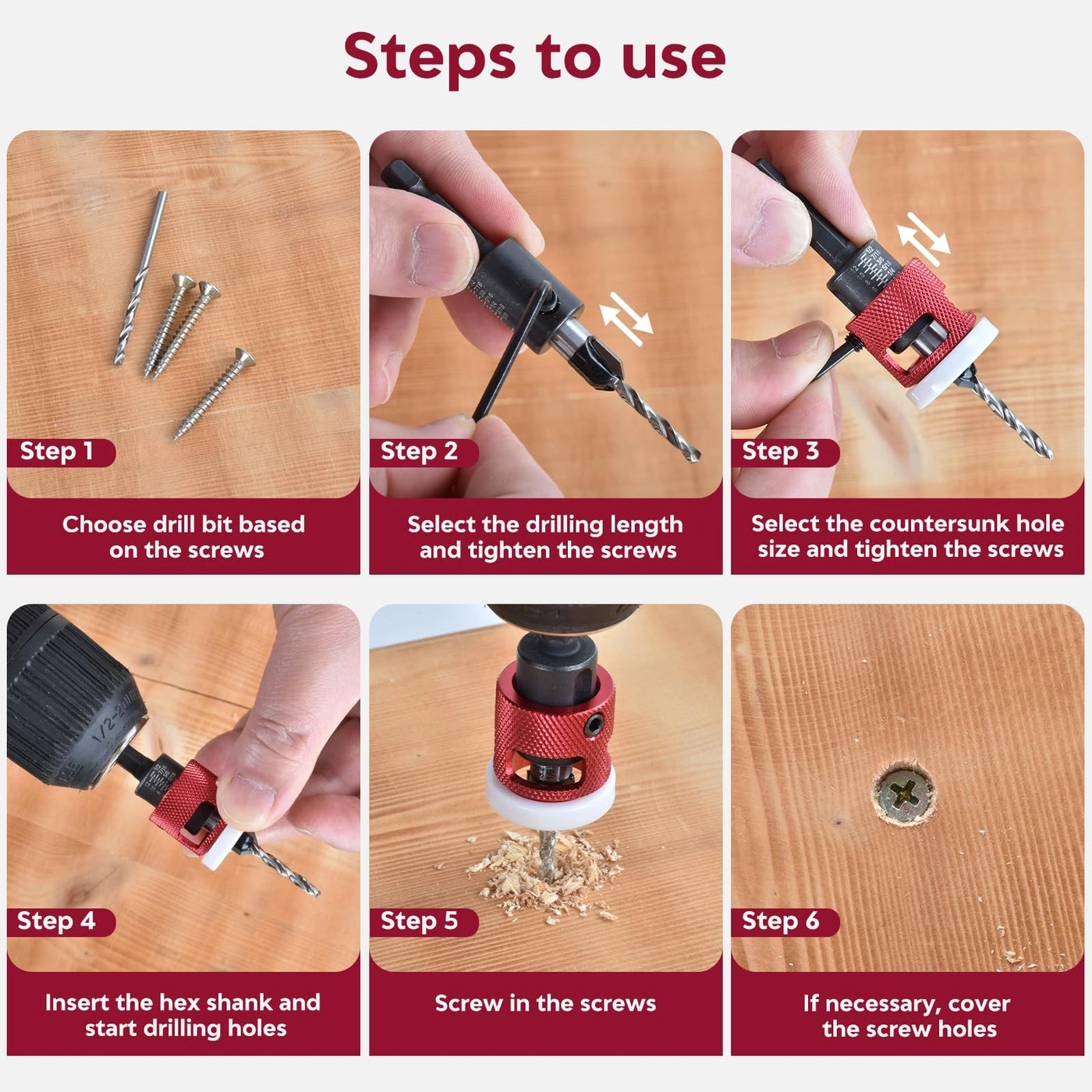 Countersink Drill Bit Set - HSS M2 Carbide 5 Pcs 1/4” Hex Shank