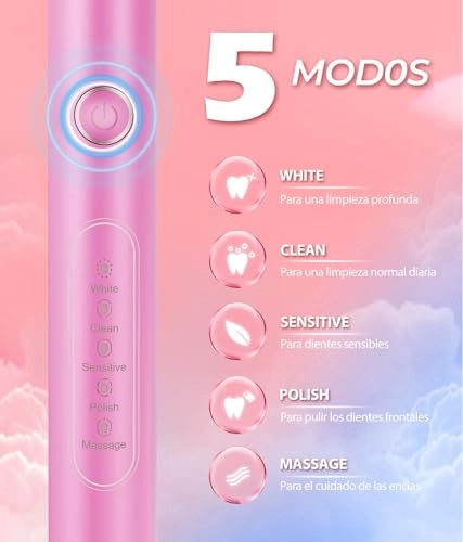Electric Toothbrush - 40000 VPM 5 Modes Pink