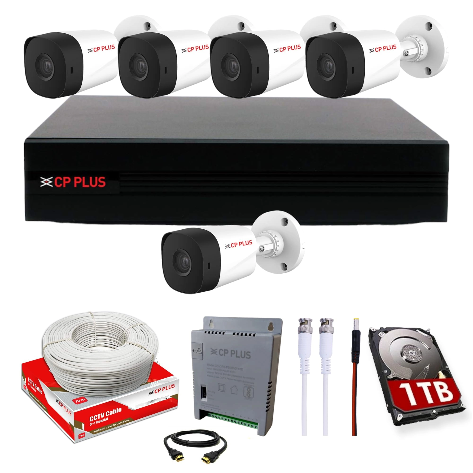 Aditya Infotech Ltd 8 Channel DVR + 5 MP Outdoor Camera + 8 Channel Power Supply + CCTV Cable Bundle + 1 TB Hard Drive + USEWELL BNC & DC Connectors + HDMI Cable
