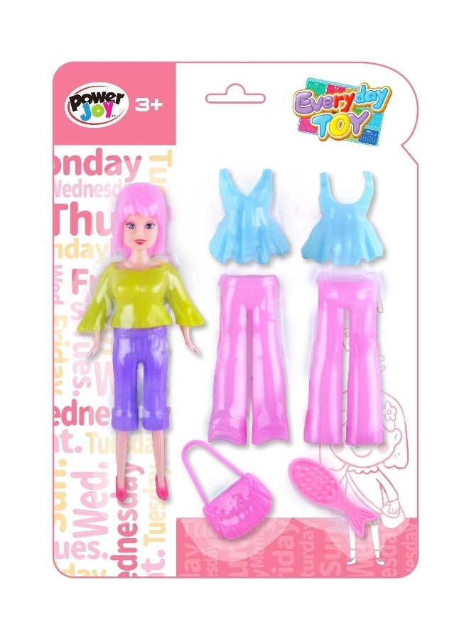 Power Joy Everyday Fashion Doll - Snap On 7 Pcs Pink Ages 3+