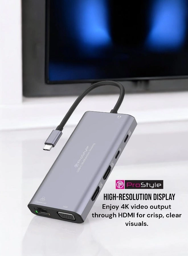 12-in-1 USB-C Hub - USB 3.0 HDMI Grey