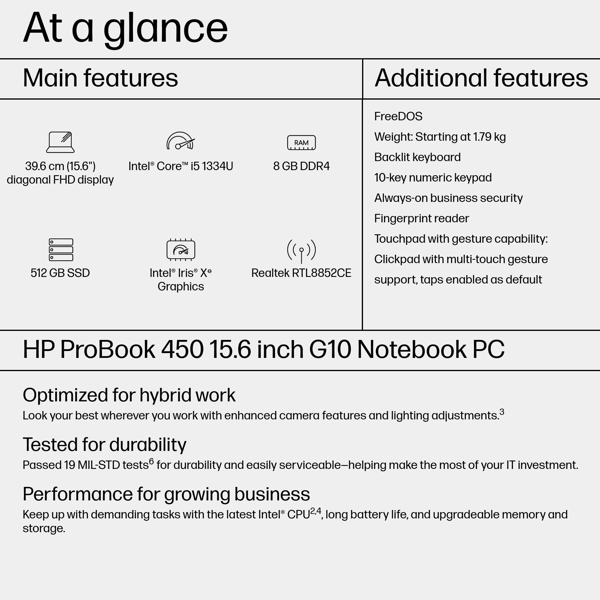 ProBook 450 G10 822P5UT#ABA - 15.6'' Core i5-1335U 16GB DDR4 512GB SSD