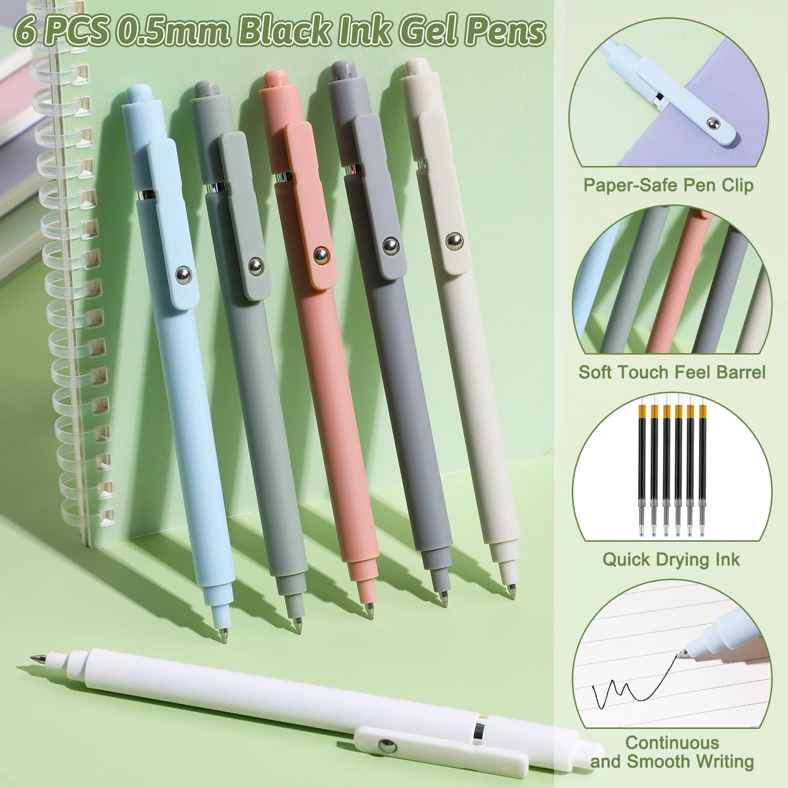 Spiral Notebooks + Ink Gel Pens + Refills A5 Spiral - Lined 540 Sheets
