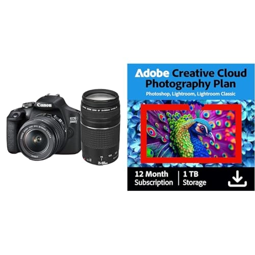 EOS 2000D + EF-S 18-55mm IS + EF 75-300mm + Creative Cloud Pro Photography Plan 1TB