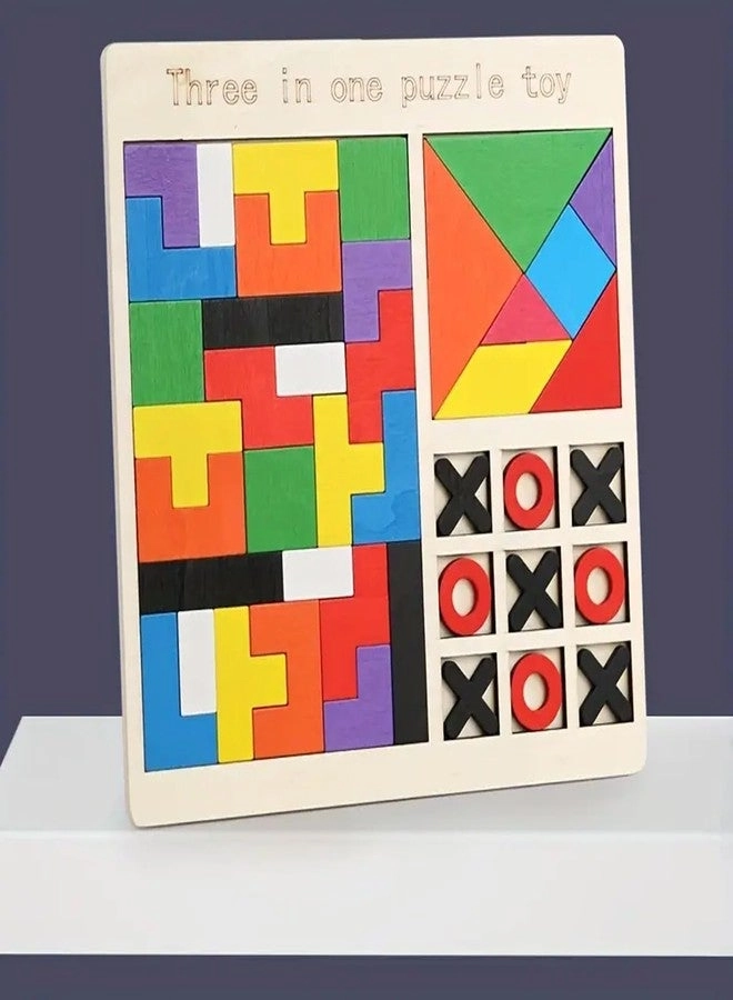 Square Tangram - Wooden Colorful Three-in-One