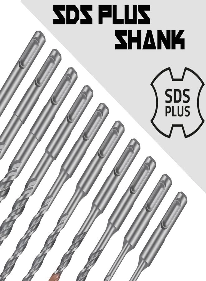 SDS Plus Rotary Hammer Drill Bit Set - Carbide Tipped 10 Pack 1/8" 1/4" 5/16" 3/8" 1/2"