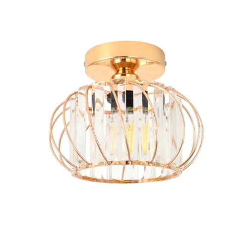 E27 Crystal Ceiling Lamp - Gold Base 1 Light 22.5 cm