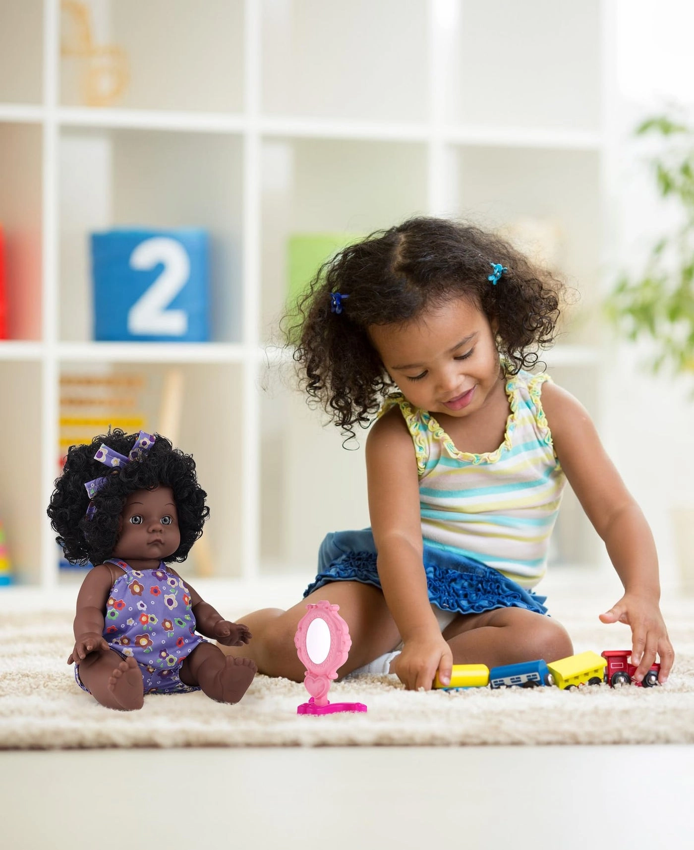 Baby Doll - 12 inch vinyl PVC Black Curly Hair 2 outfits Ages 3+