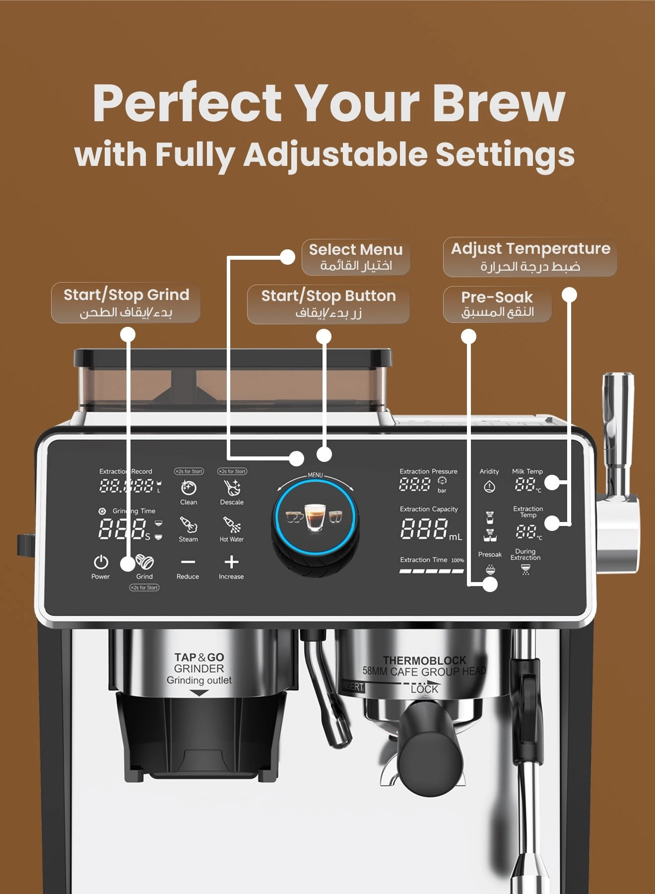 LPCFFVSA0047SL - Dual Boiler Dual Pump Touch Display Conical Burr Grinder Milk Steamer