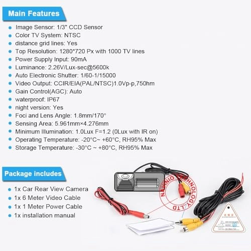 Car Reversing Camera - Night vision wireless 1280 x 720 pixels