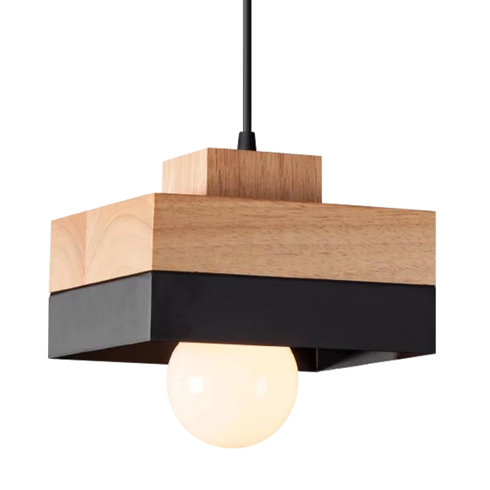Vintage E27 Square Wood Pendant Light