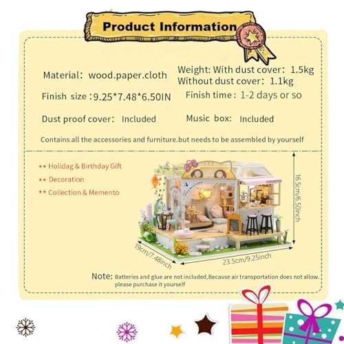 Cat Cafe Wooden Miniature Dollhouse Kit - 1:24
