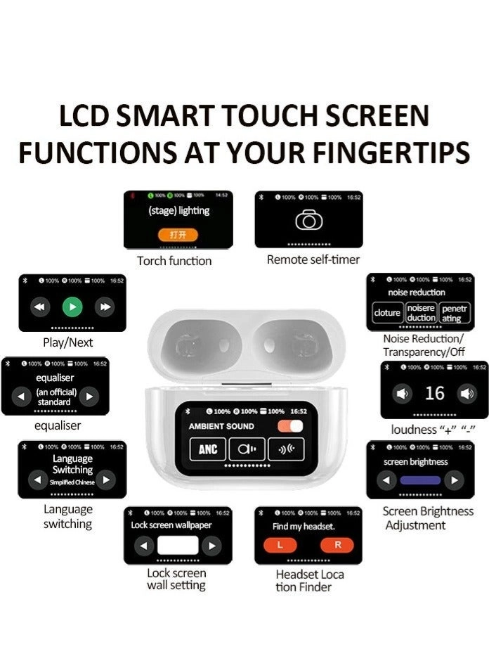 AI Translation Earphones - LED Smart Touch Screen Active Noise Cancellation Long Battery Life