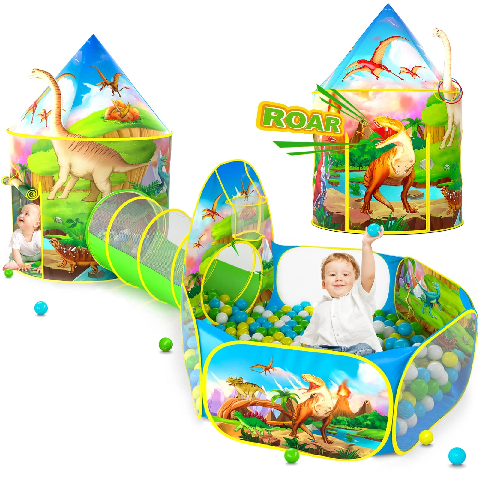 shen zhen ke man di ke ji you xian gong si Dinosaur Tent + Ball Pit + Tunnel