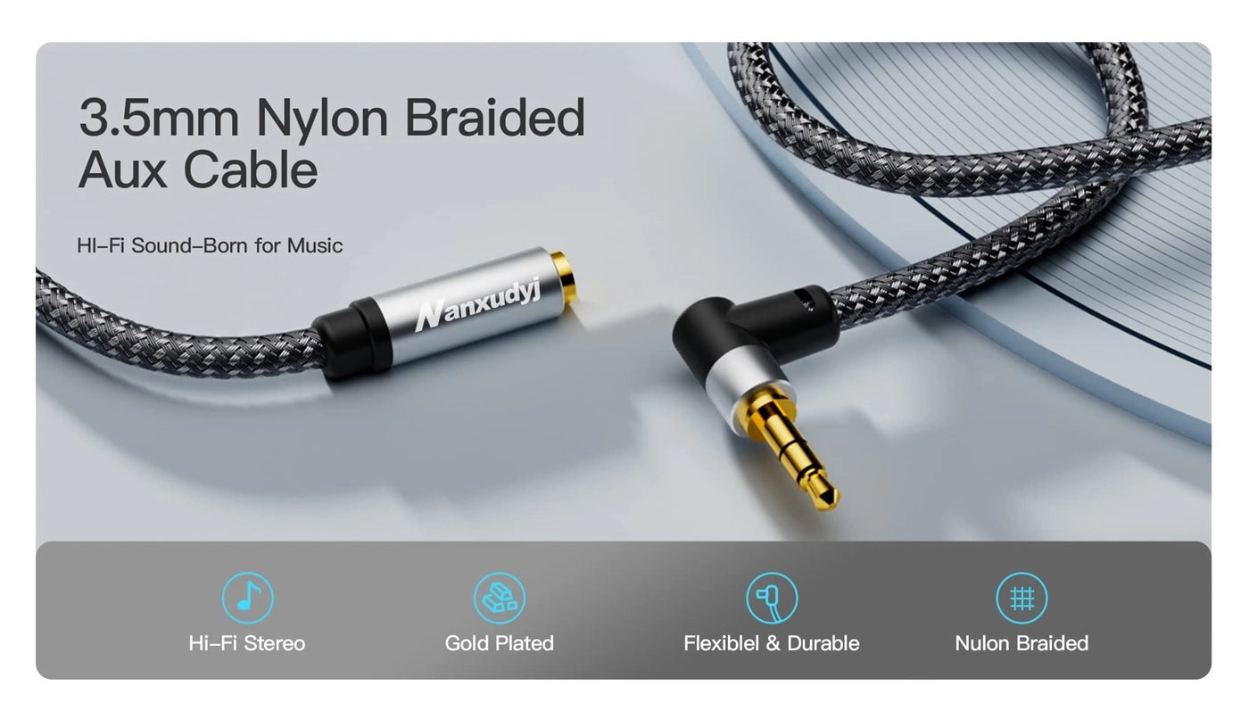 Headphone Extension Cable for Smartphones, Tablets, Media Players - 3.5mm 5ft Right Angle Male to Female Stereo