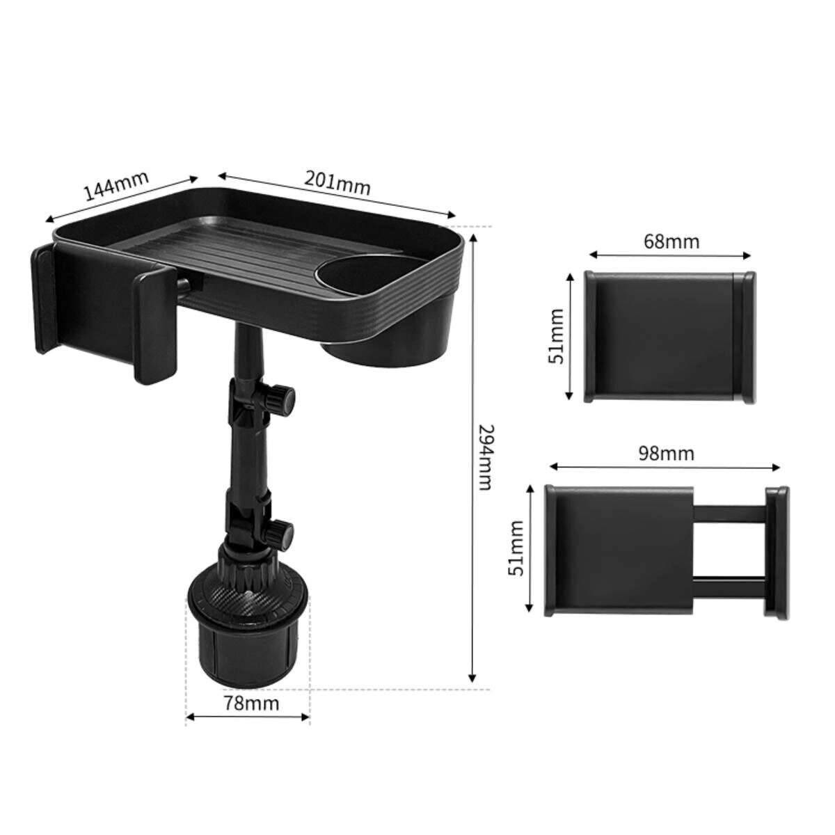 2-in-1 Adjustable Car Cup Holder with Rotating Tray