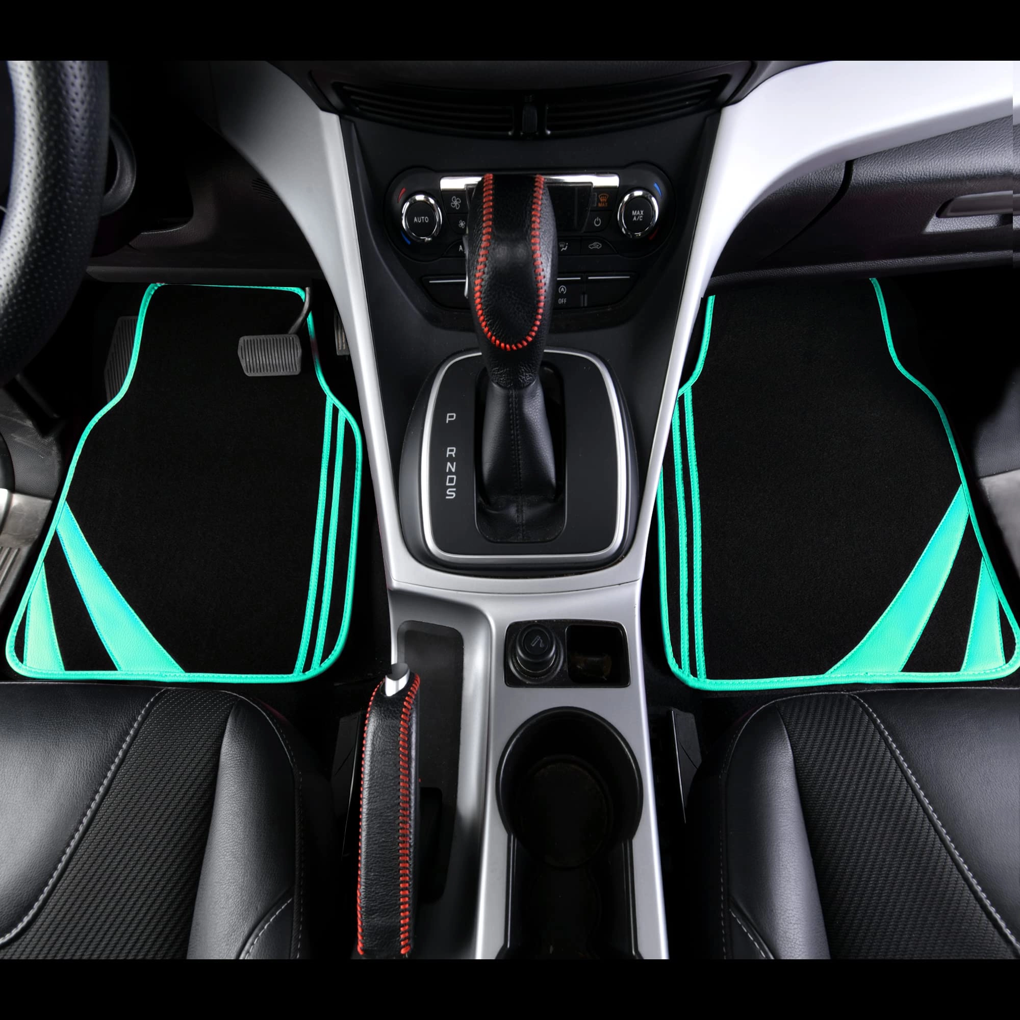 Faux Leather Car Mats - Blue Edge Universal Fit