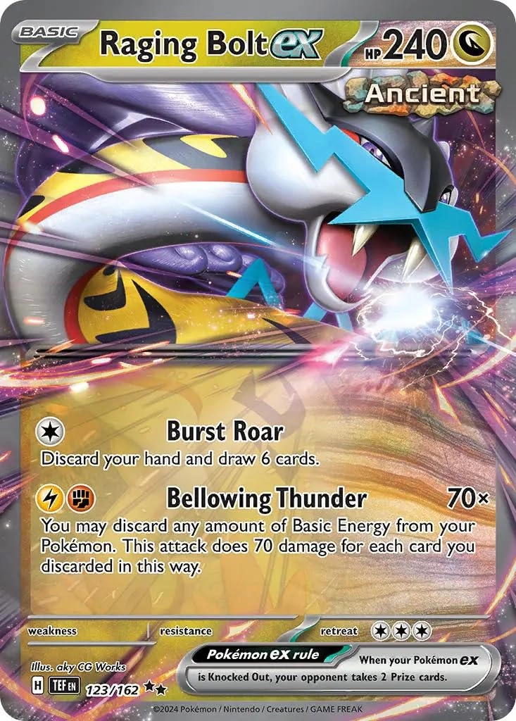 Pokémon Raging Bolt ex 123/162 - Double Rare English + Toploader - Hard Plastic