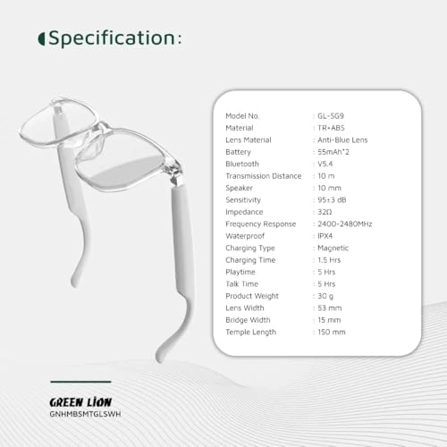 Hamburg Smart Audio Glasses - Bluetooth 5.4 5 Hours White