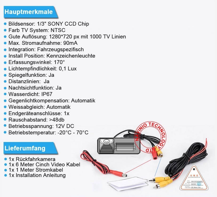 Reversing Camera - Night vision AHD/CVBS 1280 x 720 pixels