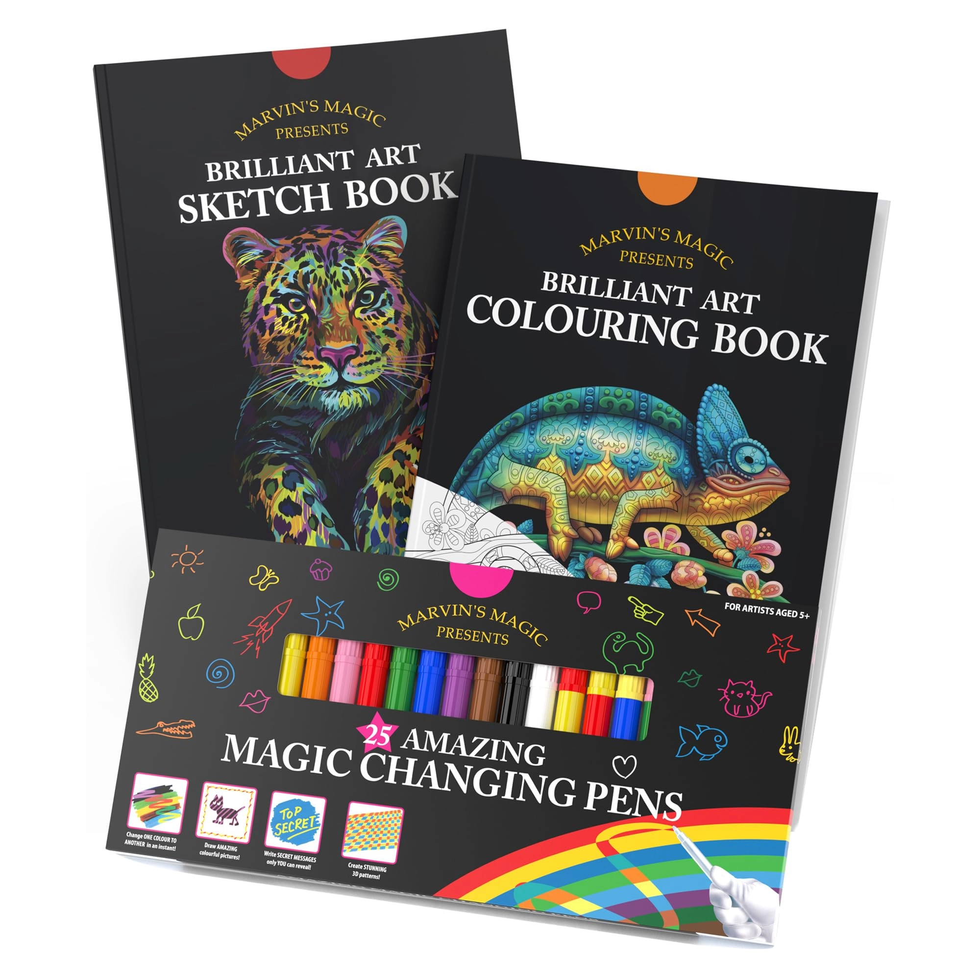 Marvin's Magic Magic Pens - 25 + Colouring Book + Sketch Book - 35 Different Animals