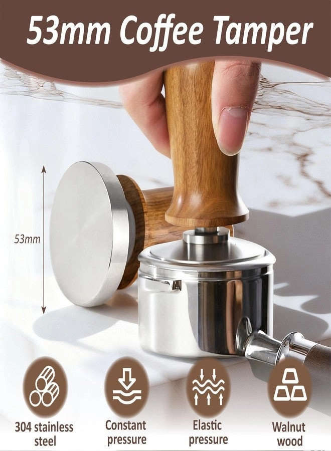 Espresso Tamper - 53.3mm Spring-Loaded + WDT Tool - 6-needle + Puck Screen - 53mm