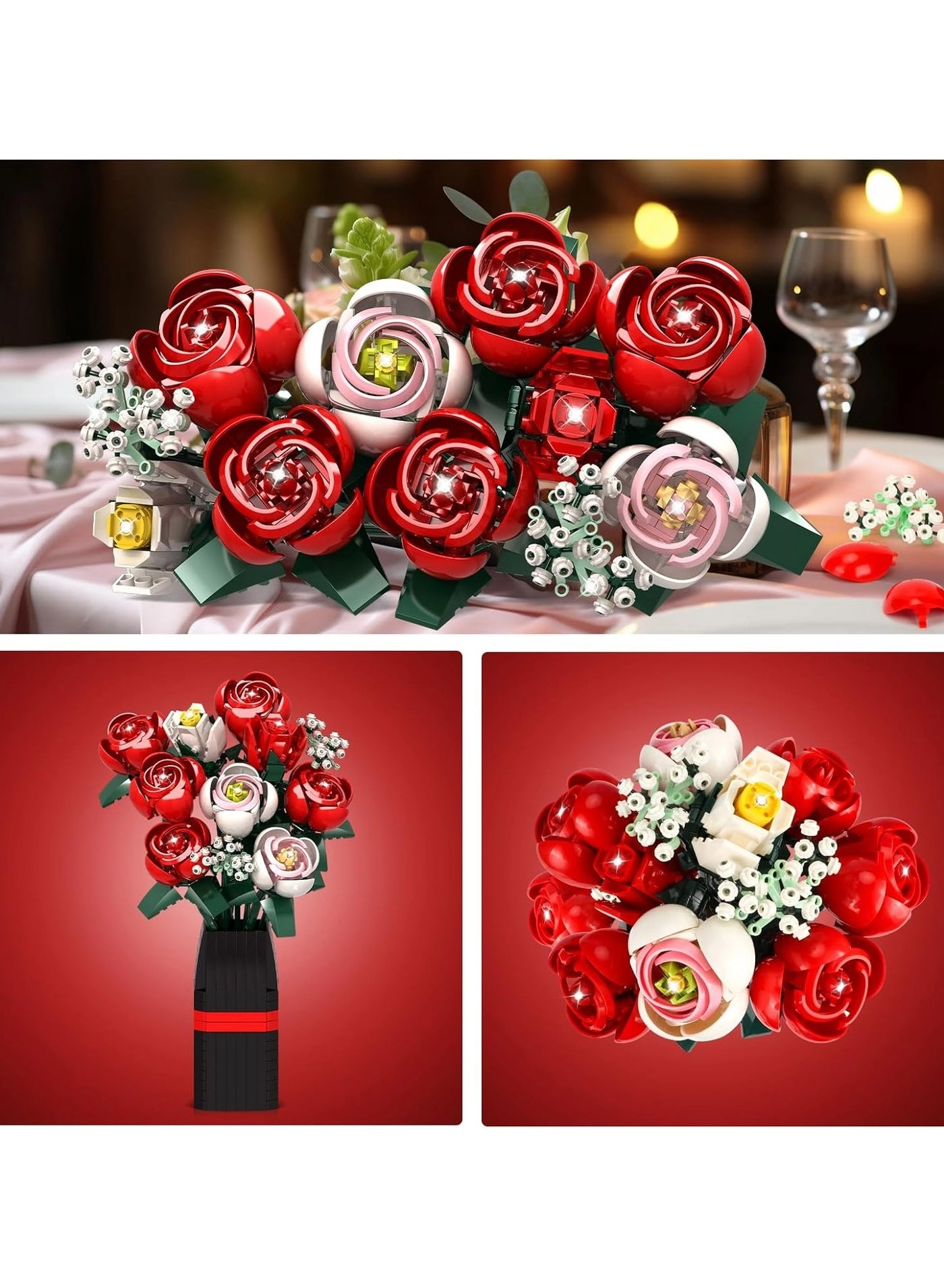 Roses Toy Building Set with Vase - Flowers