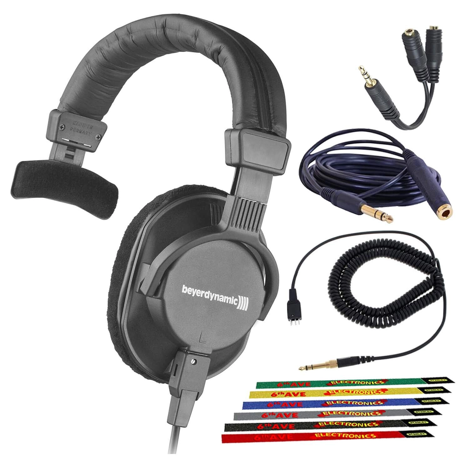 Beyerdynamic DT 252 - Wired Headphone + Headphone Cleaning Solution + Headphone Extension Cable + Headphone Splitter Cable + Velcro Cable Wire Ties + MicroFiber Cloth