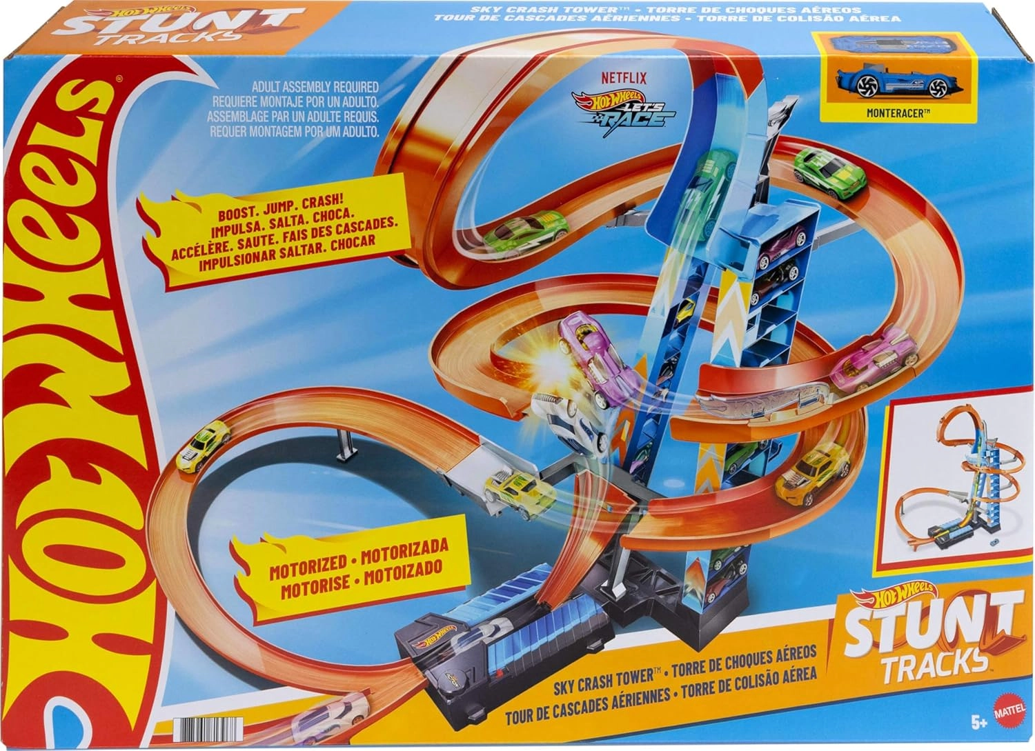 Hot Wheels Sky Crash Tower - 83 cm High Motorized Booster 1 Vehicle