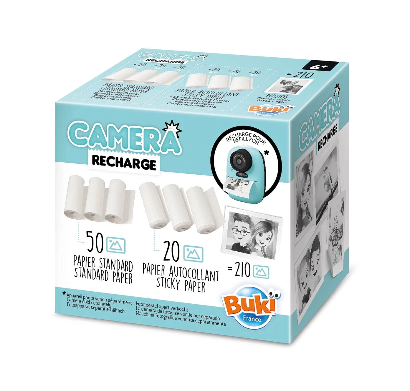 Buki France PV08 - 3 regular paper rolls and 3 self-adhesive paper rolls 5,5 x 7 cm