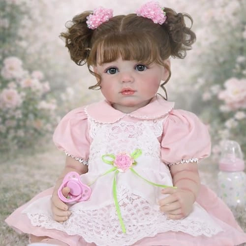 Reborn Toddler Doll - 22 inch Full Vinyl Body Rooted Brown Hair Ages 14+