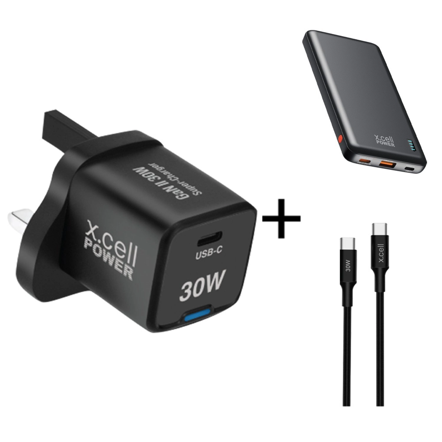 Xcell Wall Charger - 30W + Cable + Power Bank - 10000mAh