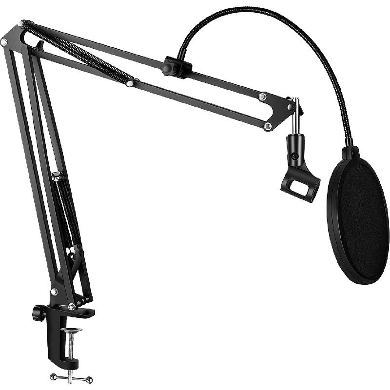 FeelTek Elite Microphone Shock Mount Stand - Pop Filter Adaptor Black