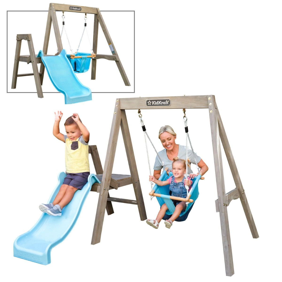 First Play Wooden Swing Set - 18-36 months Wave slide