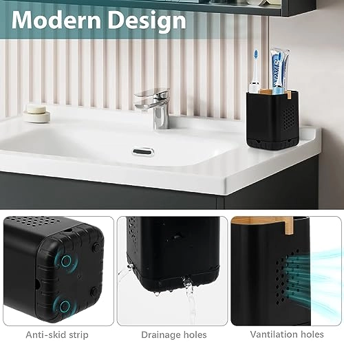 Toothbrush Holder - Black Bamboo Divider