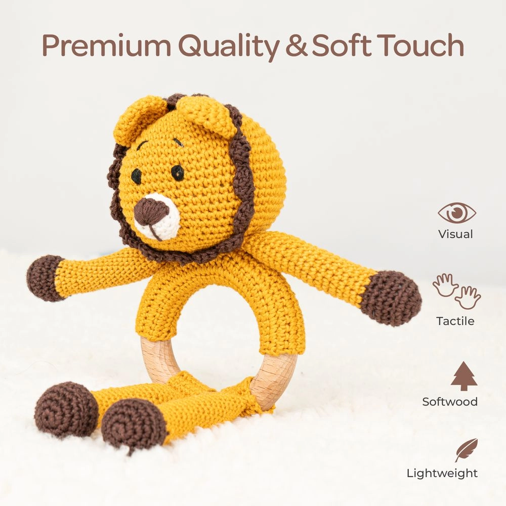 Handcrafted Crochet Toy With Teething Ring - premium cotton yarn