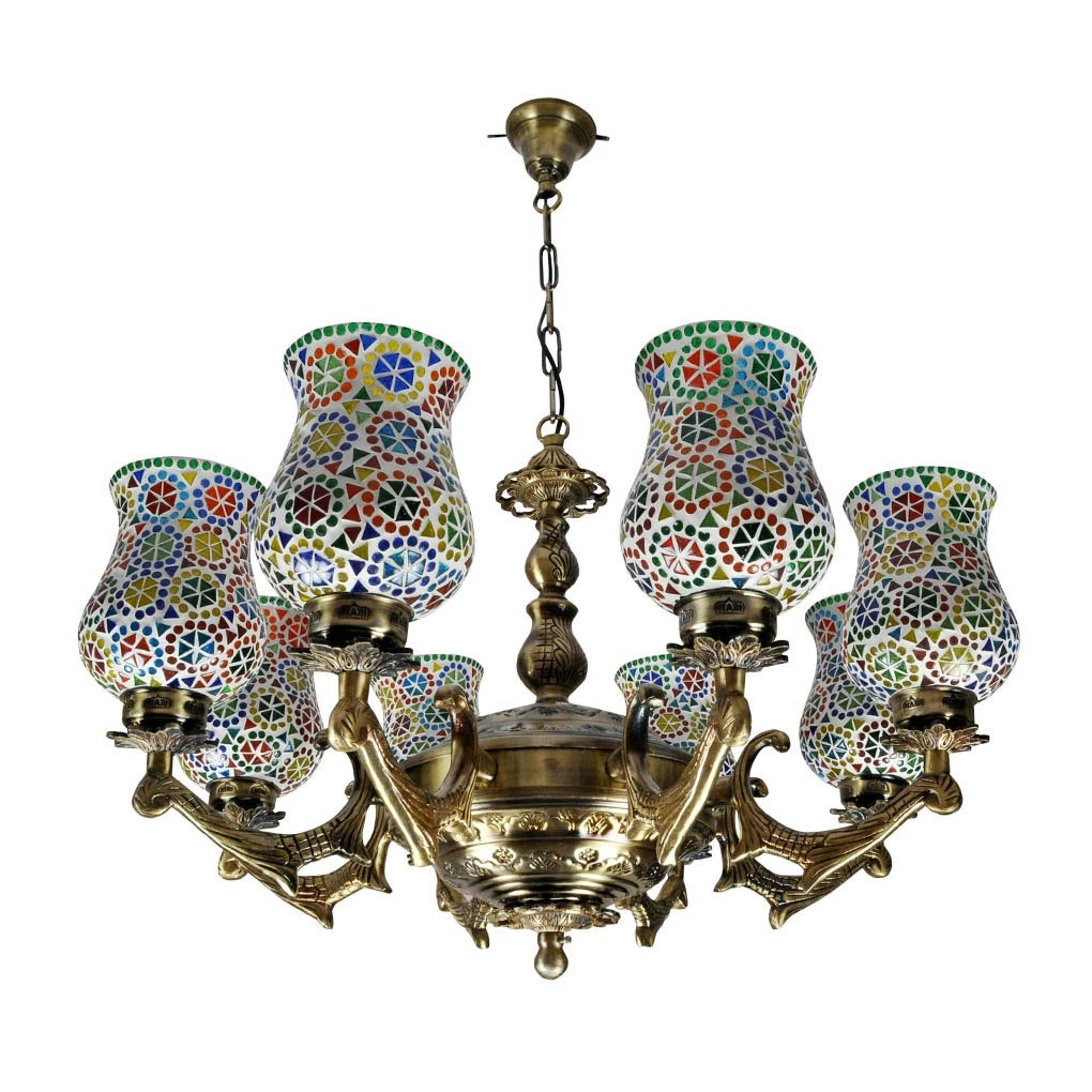 Lalhaveli Mosaic Glass Chandelier - 8-Light Multi-colored