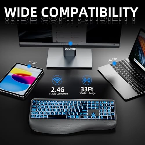 Large Print Backlit Wireless Keyboard - Wireless
