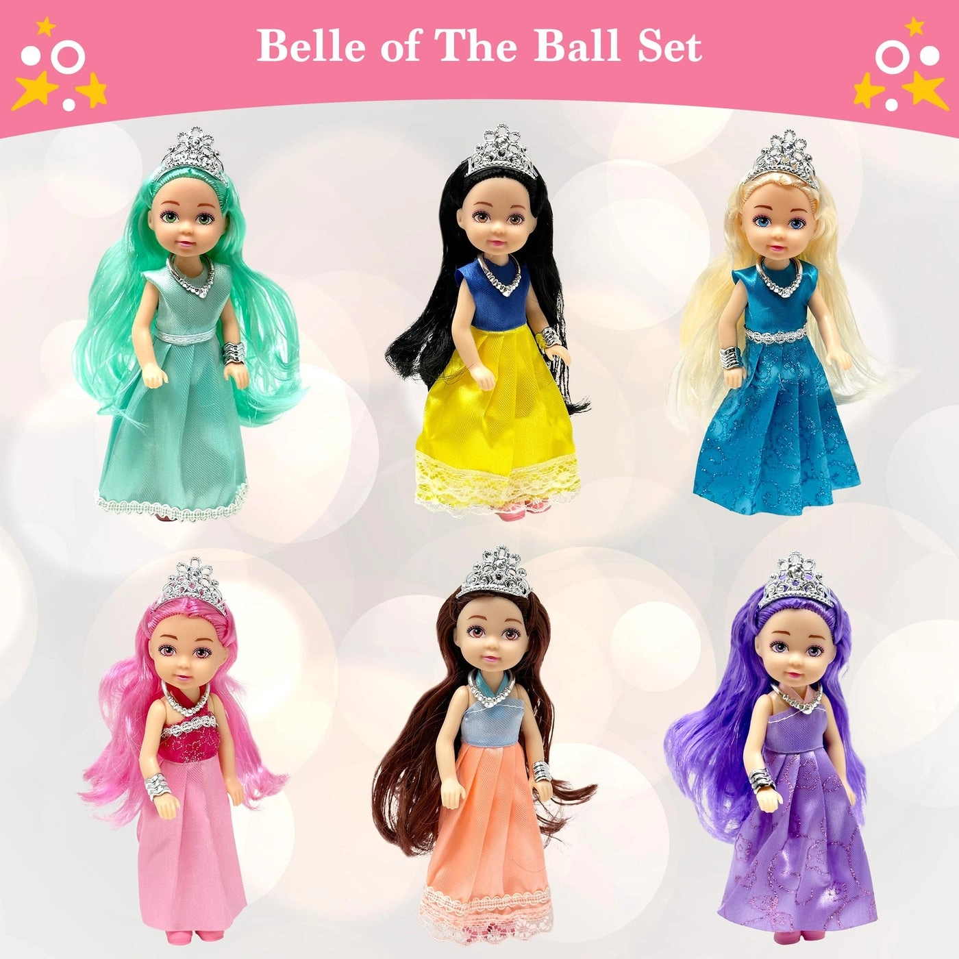 Mini Princess Dolls - Tiaras Hair Accessories Set