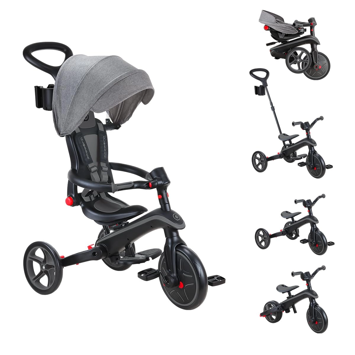 Globber Foldable Explorer Trike - 4 in 1 Adjustable Canopy Black